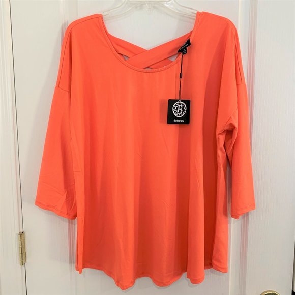 Bobeau Nordstrom Cross Back Top ¾ Dolman Sleeve Coral Orange Size 1X NEW - Picture 1 of 7